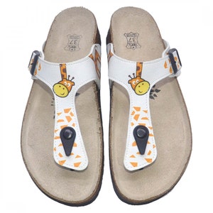Women Flip Flops, Summer Shoes, Traveling Clogs, LITTLE GIRAFFE Themed, Ultra Comfortable, Beach Shoes