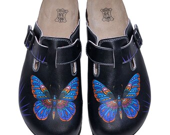 BLACK BUTTERFLY Themed Comfortable Women's Clogs, Comfortable Slippers for Nurses and Doctors