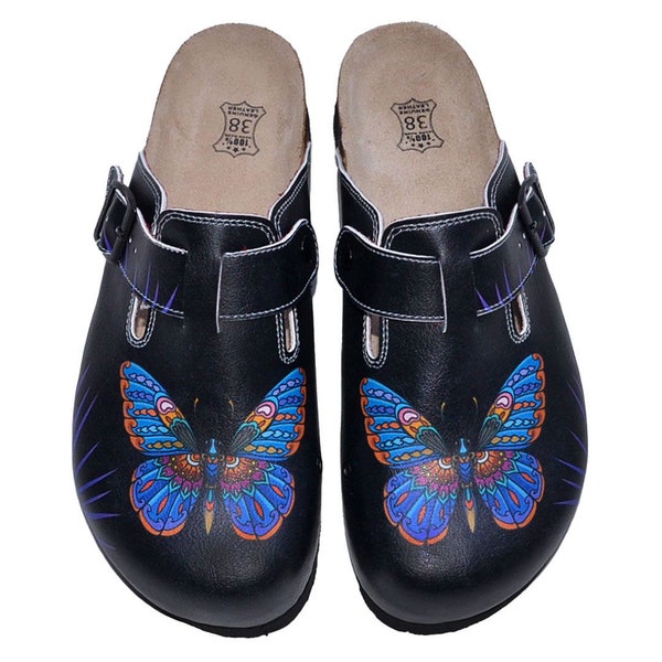 BLACK BUTTERFLY Themed Comfortable Women's Clogs, Comfortable Slippers for Nurses and Doctors