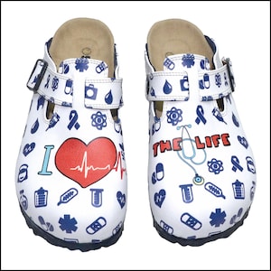 Anatomical Leather Clogs: &quot;I LOVE THE LIFE&quot; Nurse Shoes