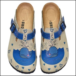 Handmade Whale Printed Leather Clogs: Women&#39;s Comfort Shoes