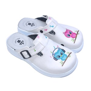 Doctor Shoes, Nursing Clogs, Women Clogs, Comfortable CUTE OWLS Slippers, Anatomical Clogs, Nursing Shoes, High Heel Clogs