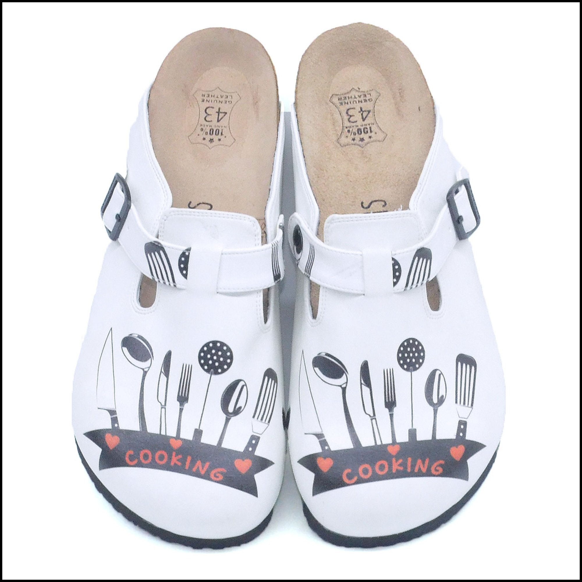 White Leather Chef Clogs: Kitchen Shoes, Non-Slip Sole