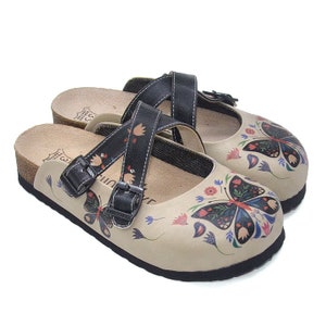 Butterfly Print Criss Cross Clogs: Anatomical Leather Sandals