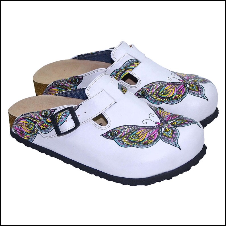 Pattern Clogs Butterfly Pattern Clogs | Colorful Printed Leather Slip-on Clogs for ...