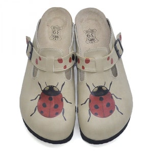 LADYBUG Themed Professional Womens Clogs, Comfortable Nurse & Doctor Clogs, Traveler Clogs