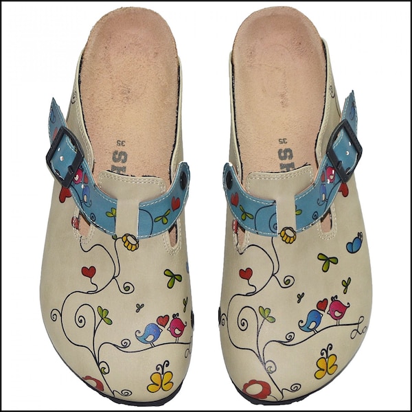 Comfortable Women's Clogs, Love Bird Themed, Ideal Gift for Valentine's Day, Bird Lovers, Comfy Nursing Clogs, Doctor Shoes