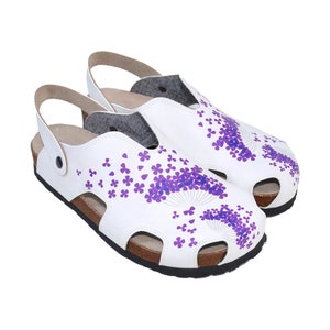 PURPLE FLOWER Patterned Very Comfortable Women&#39;s Clogs That Can Be Weared in Spring Summer