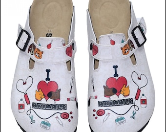 Animal Themed Comfortable Women's Clogs, Specially Produced for Animal Lovers and Comfortable Slippers for Veterinarians, Vet Tech Gifts