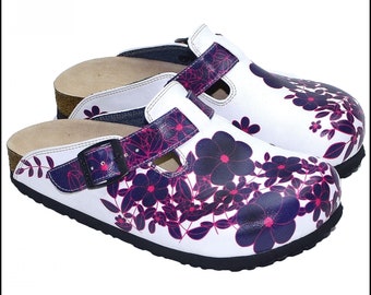 Zuecos profesionales para mujer con temática de FLORES PÚRPURAS, zapatos cómodos para enfermeras y médicos, zuecos de viaje