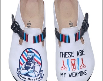 Men's Leather Clogs: Barber Hairdresser Design, Comfortable Work Shoes