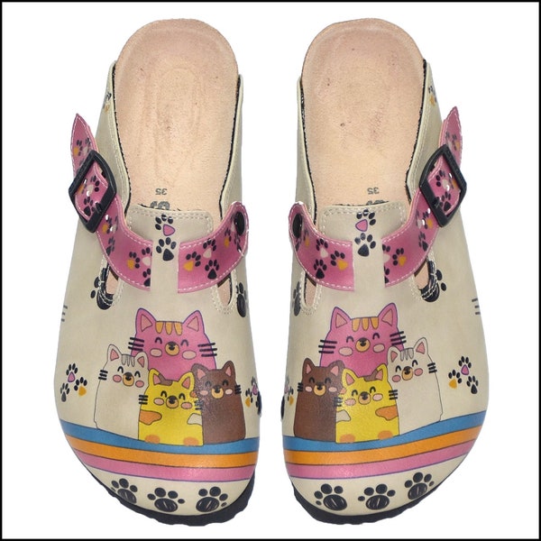 Cat Family Themed Women's Clogs, Cat Lovers, Medical Clogs, Travelers Clogs, Cat Clogs