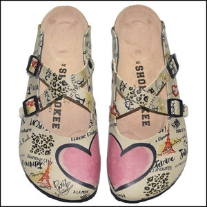 Paris Print Clogs: Women&#39;s Leather Criss Cross Sandals