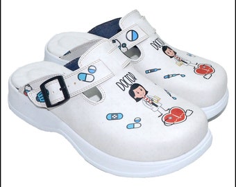 Doctor Clogs: White Anatomical High Heel Sandals