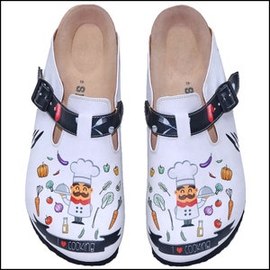 I LOVE COOKING Themed Comfortable Men&#39;s Clogs, Chef Gifts, Kitchen Shoes, Comfy Clogs