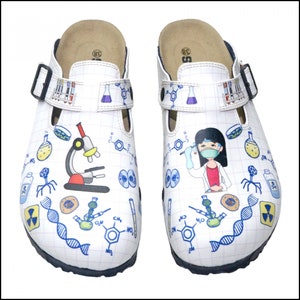 Laborant Researcher Chemist Themed Comfortable Women&#39;s Clogs, Comfortable Shoes, Laboratory Gift, Lab Tech, Medical Laboratory