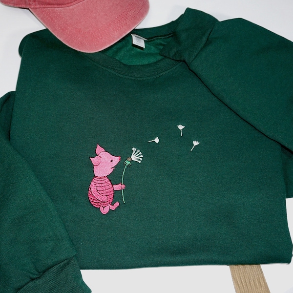Embroidered Piglet Sweatshirt, Classic Winnie The Pooh Adult Unisex Crewneck