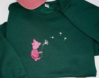 Embroidered Piglet Sweatshirt, Classic Winnie The Pooh Adult Unisex Crewneck