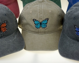 Butterfly Embroidered Dad Hat, Pick Your Color, Adjustable Cotton Twill, Pigment Dyed