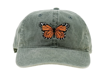 Monarch Butterfly, Embroidered Dad Hat, Adjustable Cotton Twill, Pigment Dyed