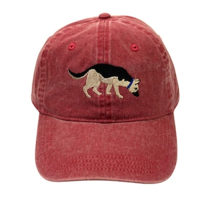 German Shepard Dog Embroidered Dad Hat, Adjustable Cotton Twill, Pigment Dyed