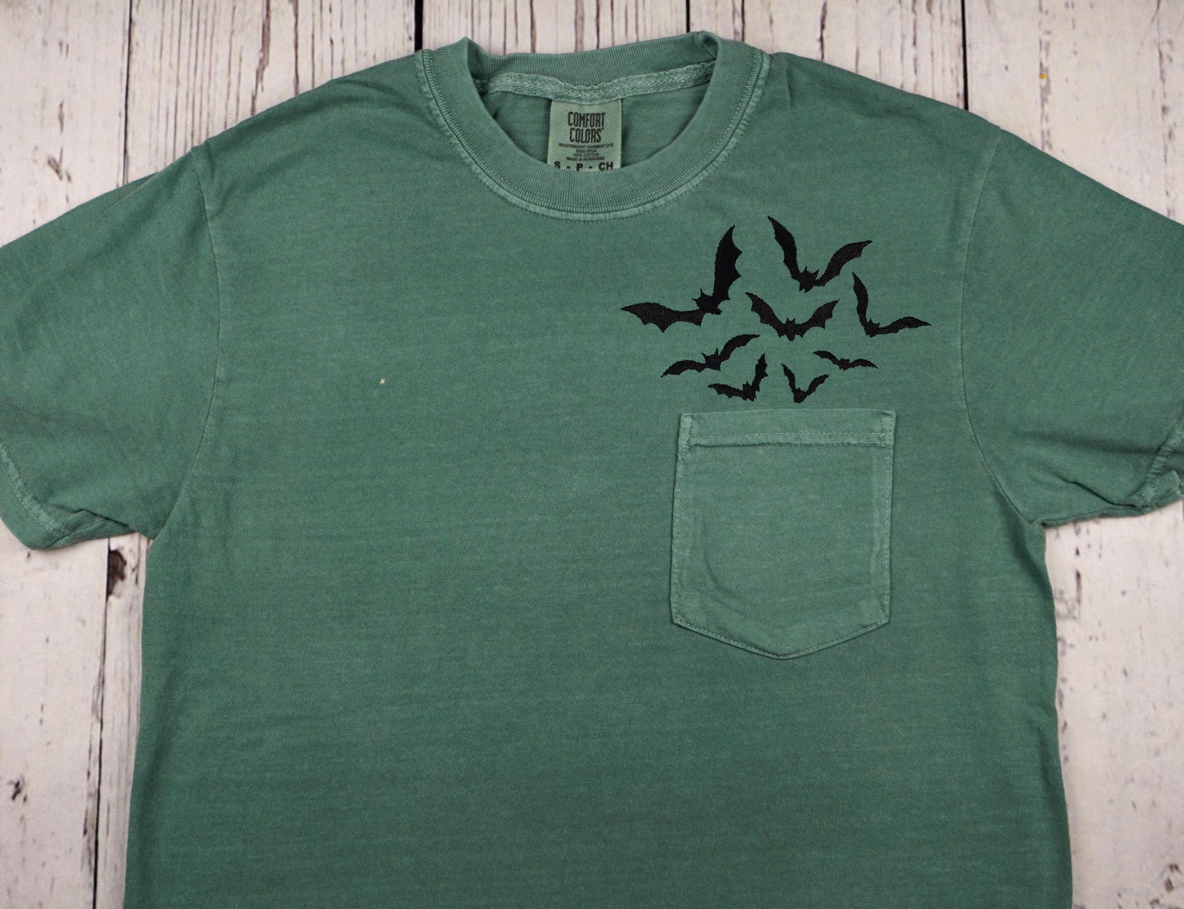 Bats! Embroidered Pocket Tee, Halloween Comfort Colors Vintage Style ...