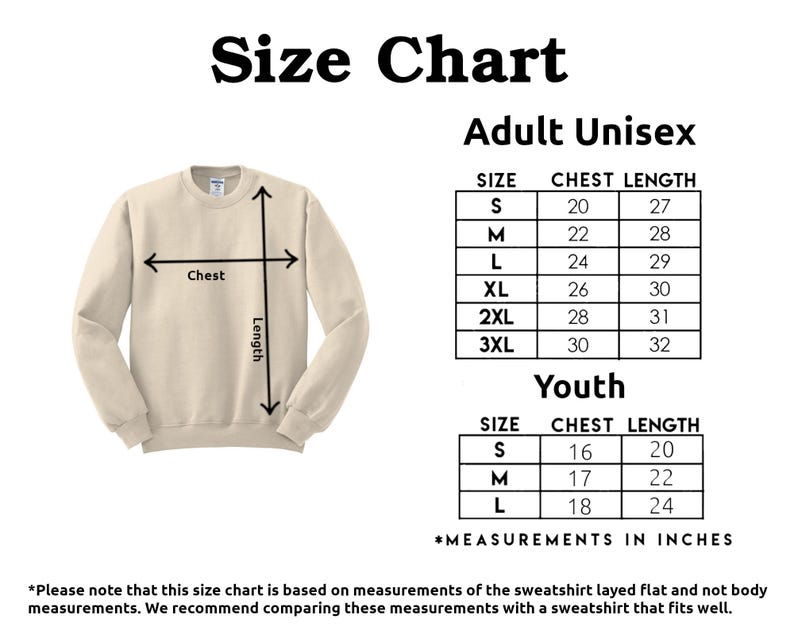 the size chart for a sweatshirt with measurements