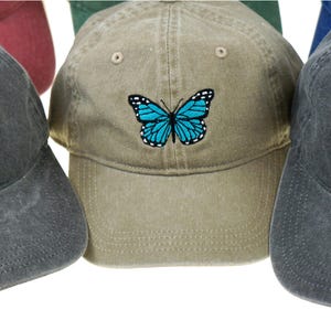 Butterfly Embroidered Dad Hat, Pick Your Color, Adjustable Cotton Twill, Pigment Dyed