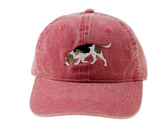 Beagle Dog Embroidered Dad Hat, Adjustable Cotton Twill, Pigment Dyed