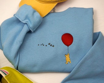 Klassisches Winnie The Pooh besticktes Sweatshirt, Unisex-Rundhalsausschnitt für Erwachsene