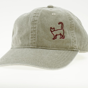 Embroidered Cat Dad Hat, Adjustable Cotton Twill, Pigment Dyed