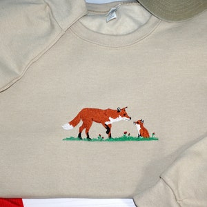 Embroidered Fox Sweatshirt, Adult Crew Neck, Unisex Fleece