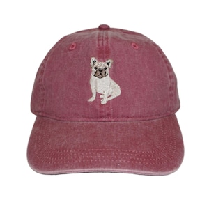 French bulldog Embroidered Hat, Adjustable Cotton Twill, Pigment Dyed Frenchie Cap