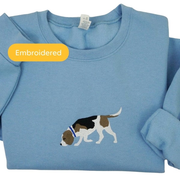 Beagle Dog Embroidered Sweatshirt, Embroidered Adult Crew Neck, Unisex Fleece