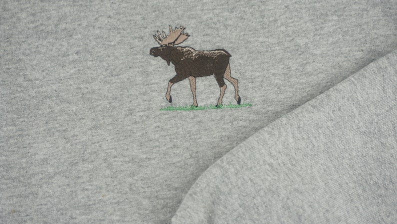 Embroidered Moose Sweatshirt, Embroidered Adult Crew Neck, Unisex Fleece image 2
