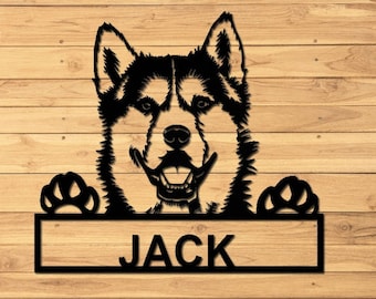 Sinal personalizado do nome do cão do husky siberiano sinal de metal do cão husky decoração da parede do cão arte da parede do metal decoração da casa do cão