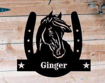 Custom Metal Horse Stall Sign Horse Metal Wall Decor Equestrian Sign  Horse Farm Name Sign Horseshoe Monogram Horse Address Sign