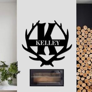 Custom Metal Antler Monogram Letter Sign Deer Family Name Sign Deer Sign Deer Antler Wall Art Antler Wall Sign Monogram Antler Wall Hanging
