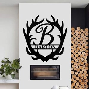 Custom Antler Monogram Letter Sign Deer Metal Name Sign Deer Sign Deer Antler Door Hanger Antler Wall Sign Monogram Antler Wall Hanging
