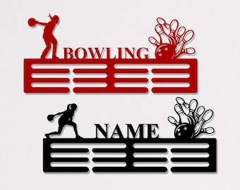 Porte-médailles de bowling personnalisé, porte-médailles de bowling avec nom, 12 échelons pour médailles et rubans, présentoir de médailles de bowling