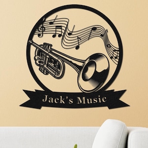 Custom Trumpet Metal Wall Art, Personalized Trumpet Player Name Sign, Musical Instrument Wall Decor, Jazz Music Lover Housewarming Gift