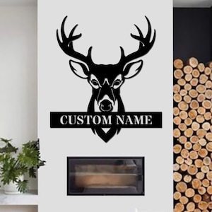 Deer Head Sign,Deer Antler Decor Custom Deer Sign Deer Hunter Sign Metal Name Sign Mancave Decor Deer Hunter Gift