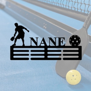 Pickleball Medal Holder Custom Pickleball Medal Hanger with Name, 12 Rungs for Medals & Ribbons, Pickleball Medal Display Award Display