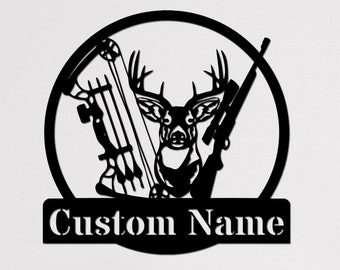 Personalisierte Hirsch jagen Metallschild, individuelles Name Dekor