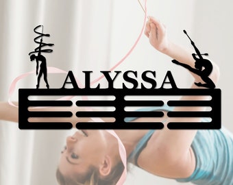 Custom Rhythmic Gymnastics Medal Holder Medal Hanger with Name, 12 Rungs for Medals & Ribbons, Gymnast Medal Display Award Display