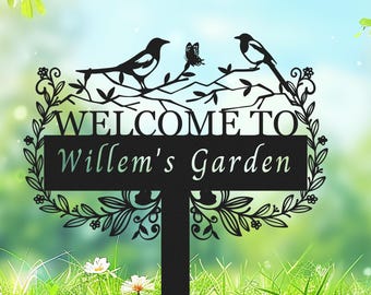 Estaca de jardín de metal personalizada - Letrero de bienvenida personalizado