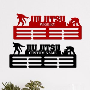 Personalized Jiu Jitsu Medal Hanger Jiu Jitsu Medal Holder Medal Rack 12 Rungs for Medals & Ribbons, Jiu Jitsu Medal Display Award Display