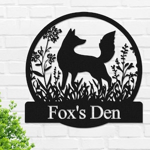 Custom Fox Metal Wall Art, Personalized Fox Metal Sign, Fox Address Sign, Fox Wall Decor Fox Animal Garden Sign Fox Lover Housewarming Gift