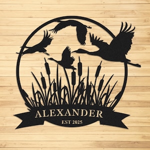 Custom Flying Mallard Duck Hunting Metal Sign,Flying Duck Metal Wall Art,Personalized Hunting Sign,Fathers Day,Duck Hunter Gifts for Men