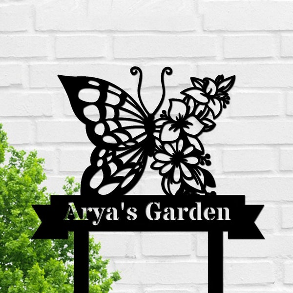 Custom Garden Metal Stake Metal Garden Sign Butterfly Metal Art Gardener Name Sign Garden Plaque Metal Yard Art Patio Decor Flower Bed Sign